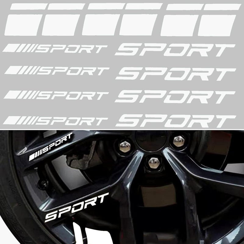 Pincuttee 14pcs Car Decal Stickers,Wheel Rim Decal Sticker,Sport Logo Reflective Stickers,Sport Emblem Car Rear Bumper Sticker,Rear Mirror Decals for All Vehicles(White,14PCS) - Image 1